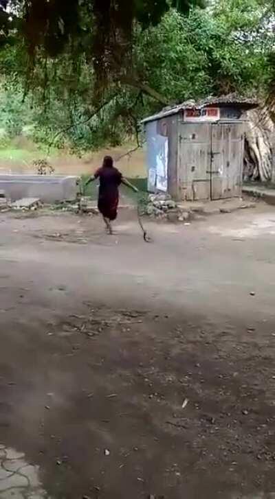 Indian grandma bravely yeets a cobra