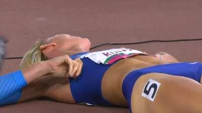 Annie Elizabeth Kunz - American Track and Field (Heptathlon) athlete resting after her race (redgifs.com)