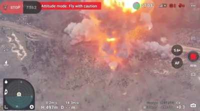 UA Drone View Of A Russian Tank Suffering A Catastrophic Cook Off.