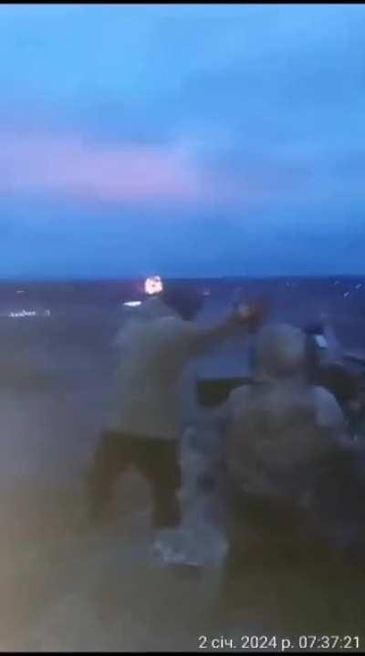 Ukrainian military personnel shoot down a Russian cruise missile from a ZU-23-2 anti-aircraft gun on January 2nd, 2024