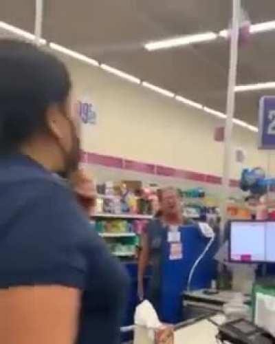 A woman freaks out after the woman in front of her asked if she could backup from her and her daughter since she didn’t have a mask on.