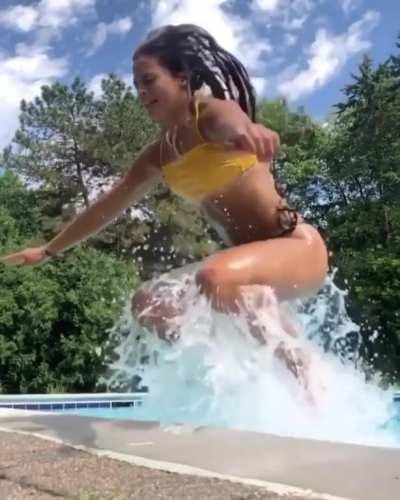 Jumping out of a pool.