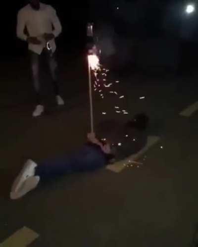 WCGW lighting a firework from up ur ass