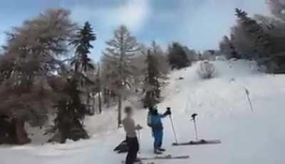 French skier retaliates against British drone operators.