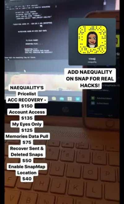 Any You guys need a REAL Social Media Hacker? Go & add @naequality on snapchat to order hacks For Snapchat, Instagram, Facebook & more socials. Hit Our Telegram Group Link In The Comments For Proof!