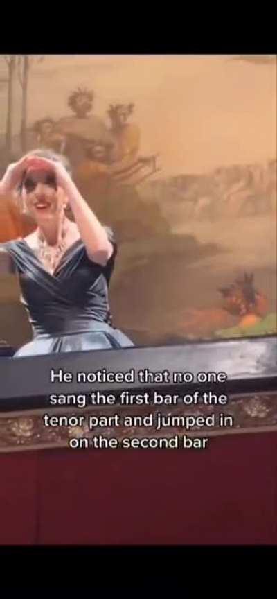 A soprano was singing her 4th encore, &quot;Sempre libera&quot; an opera number that has a tenor part, a young opera student spontaneously joins her in song when he noticed there wasn't anyone else singing it