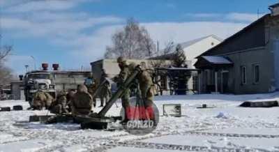 RU soldiers engaging enemies with mortar near Kharkiv