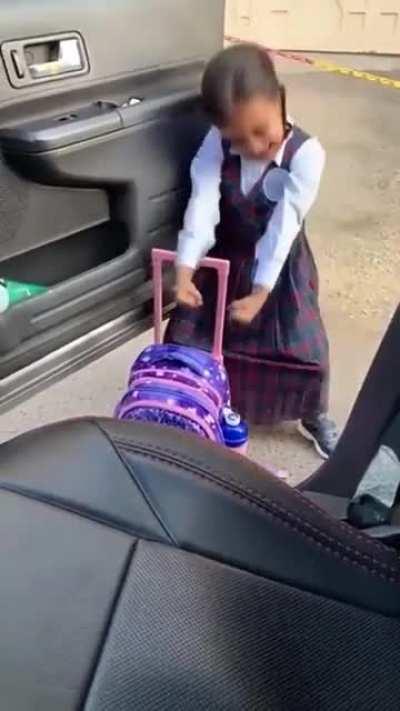 Girl excited to be back to school.