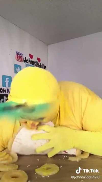 Man in pineapple costume sexually assaults pizza.