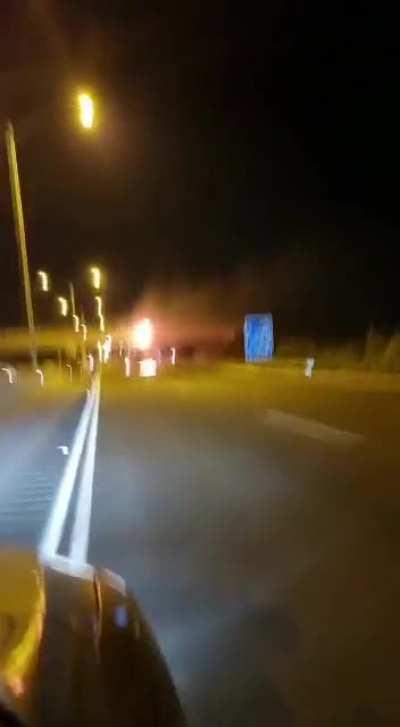 Hamas rocket his an overpass. Nearly his a passing vehicle.