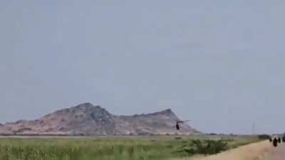 Sudanese Mi24 Helicopters of the SAF tossing rockets towards Janjaweed Militia positions in the Battle of Jebel Moya (Mt. Moya) which ended by the SAF taking full control of the location (October 2024).