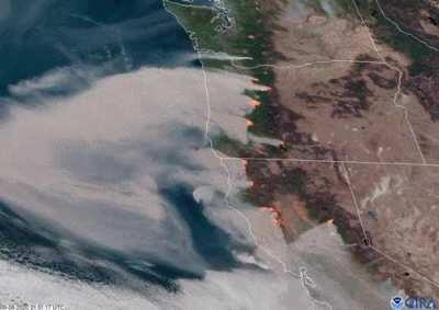 United States west coast wildfires from space