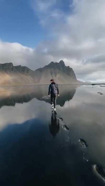 Walking a black sand beach in Iceland