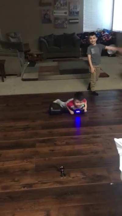 Kid spinning on a hoverboard approaching Mach 1 velocity