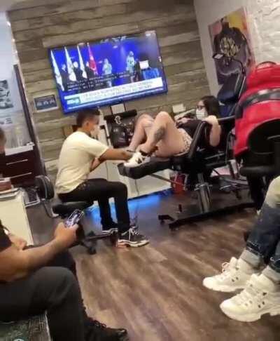 Girl can't stop orgasming while getting a tattoo