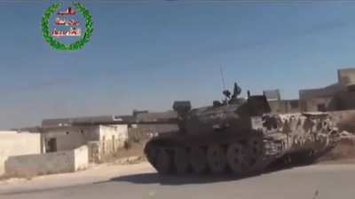 Free Syrian Army T-55 hit by ATGM, Syrian Civil War, date is unknown