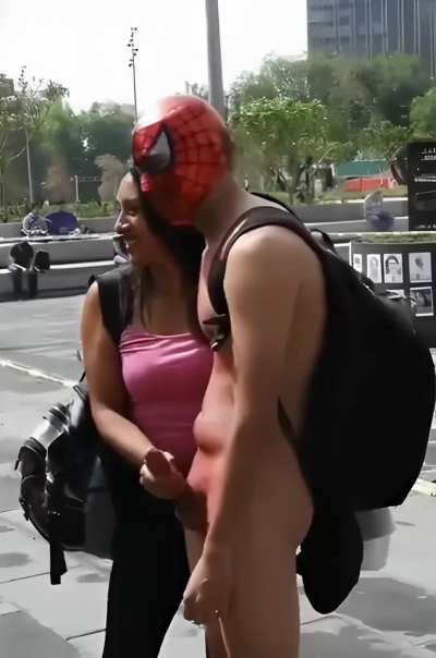 Spiderman, if security get involved, No way home, Spinning webs, Looks like fun, any takers, public handjob