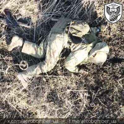 Russian soldier gets knocked in head by blast of drone-dropped munition