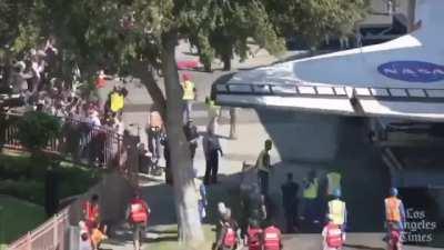 In the year 2012; NASA moved a space shuttle through city streets in Los Angeles to the California Science Center.