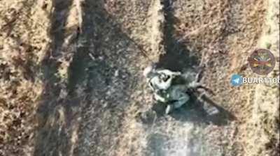 Russian soldier his hit by a Drone Dropped-Grenade then Tries to take his own life with his own hand Grenade