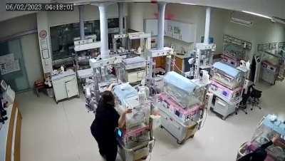 Nurses trying to protect tiny babies in the neonatal intensive care unit of a hospital during the 7.7 magnitude earthquake in Gaziantep, Turkey