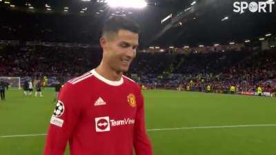 Pitch invader chasing ronaldo and grabbing his shirt after full time