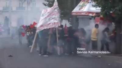 Clashes in Athens during a big demonstration against the government's new law posing restrictions on street protests. (@savvaskarma)