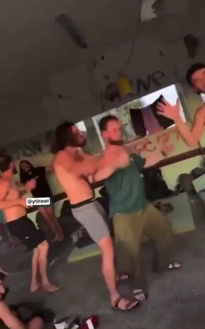 In Gaza City, Israeli soldiers from the 6130 battalion dance in the ruins of a school they took over after displacing the families sheltering inside. From a few weeks ago.