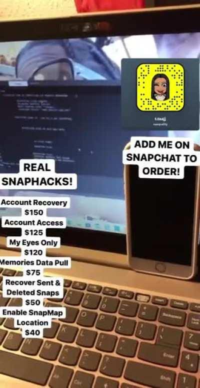 contact @naequality on snapchat to order hacks for social media's like snapchat, instagram, tiktok, onlyfans , twtter , facebook &amp;amp; more! Hit The Telegram Group Link In Comments!