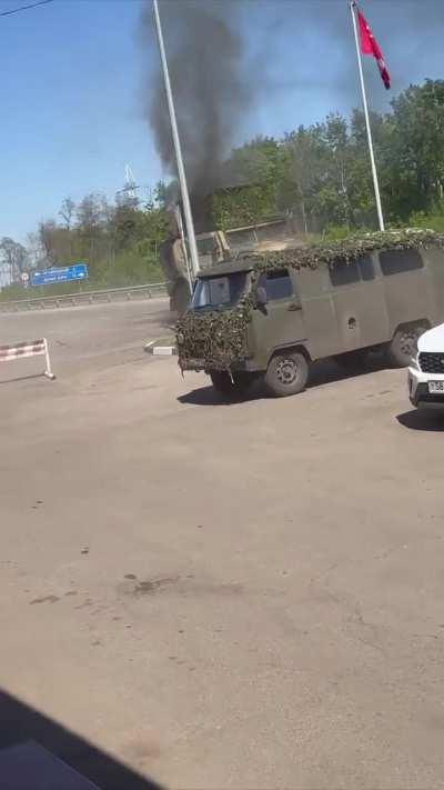 Russian soldier records a FPV drone hovering around them before it goes for a Russian VPK-Ural vehicle in the Belgorod region (13km from the Ukrainian-Russian border May 2024)