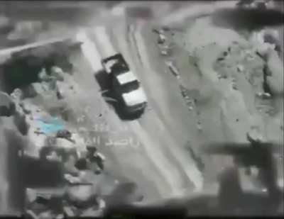 A Saudi air strike on a Houthi vehicle in Saada yemen 