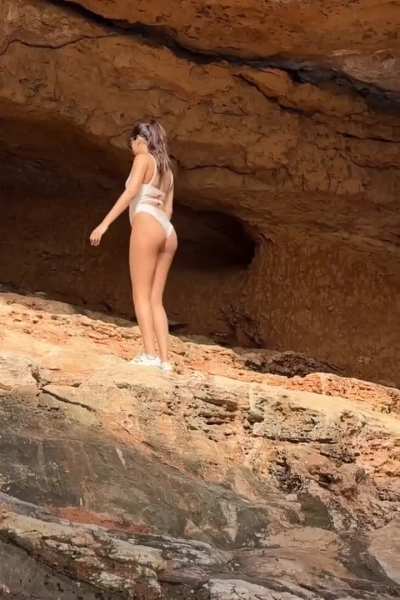 Hiking in swimwear 