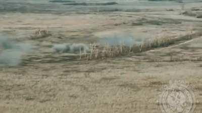 Intense Ukrainian fire targets a Russian ATV loaded with soldiers, with cluster munitions and mortar fire landing close by, but this time they get away.