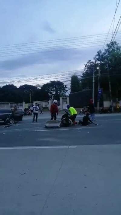 HMFT after a skidding car sends a road barrier flying