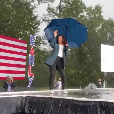 Harris dancing in the rain