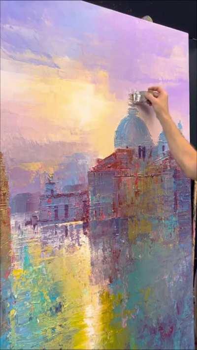 Painting an abstract art piece of Venice