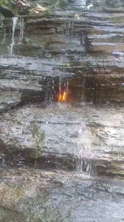 🔥Naturally-occurring gas emission behind waterfall that can be ignited, Eternal Flame Falls, NY