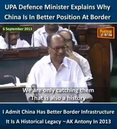 Ex defense minister during UPA, AK Antony speaks on parliamentary floor why China is more superior at the borders than India.