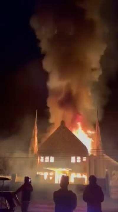 Front view of Chapel on Fire