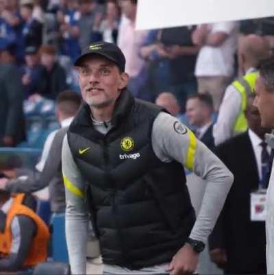 Tuchel reacting to his banner. This makes me smile.