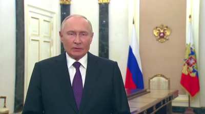 RU POV: Russian President Vladimir Putin Congratulates the Donetsk People's Republic, Lugansk People's Republic, Zaporozhye and the Kherson region on the day of Reunification with the Russian Federation 