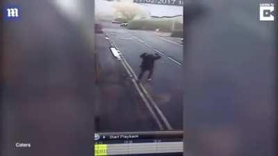 Homeless man caught on CCTV jumping for joy after getting a job