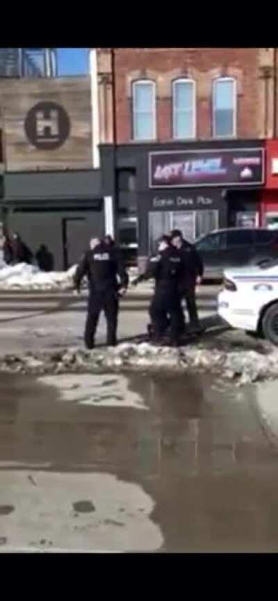 another angle of my 20 year old younger brother getting assaulted by barrie police. He ran a red light on a long board. He’s pistol whipped, his face is smashed off the ground, and the dude KARATE CHOPS HIM? who karate chops people?