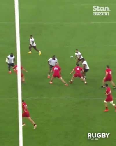 Levani Botia takes out 4 Georgians with a single offload in the Fijians' first try.