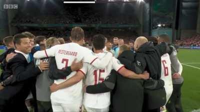 Denmark squad find out that they’re through to the knockout stage