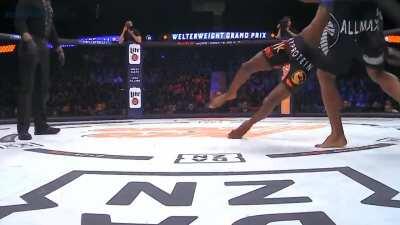 'What a sequence, what a sport!' Douglas Lima kicks Michael Page clean off his feet then crumples him with a monster uppercut as he tries to stand up (with slo-mo replay)