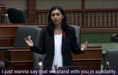 Protestors outside of the Ontario legislature are so loud, that you can hear them during NDP MPP Doly Begum's speech