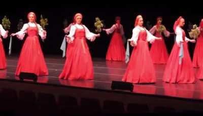 In the Russian dance Berezka, women move with short steps, so short that they look like they're floating.