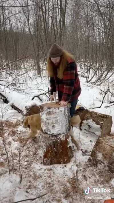 I've never seen a man so happy about splitting wood