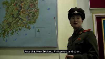 North Korean tour guide telling the history of the Korean War (2012)